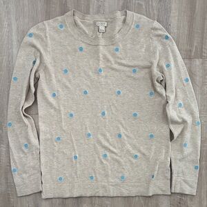 J. Crew Beige Crewneck Sweater with Blue Dots
